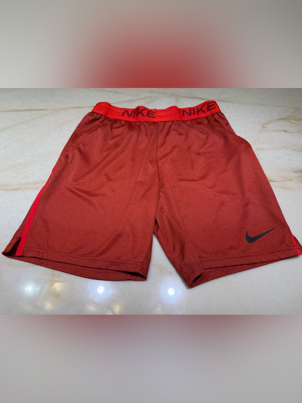 Nike Men’s Crimson Athletic Shorts with Black Swoosh